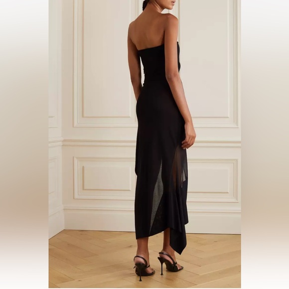 MUGLER Illusion Strapless Crepe De Chine And Tulle Mesh Cut Out Dress Medium - Picture 3 of 17